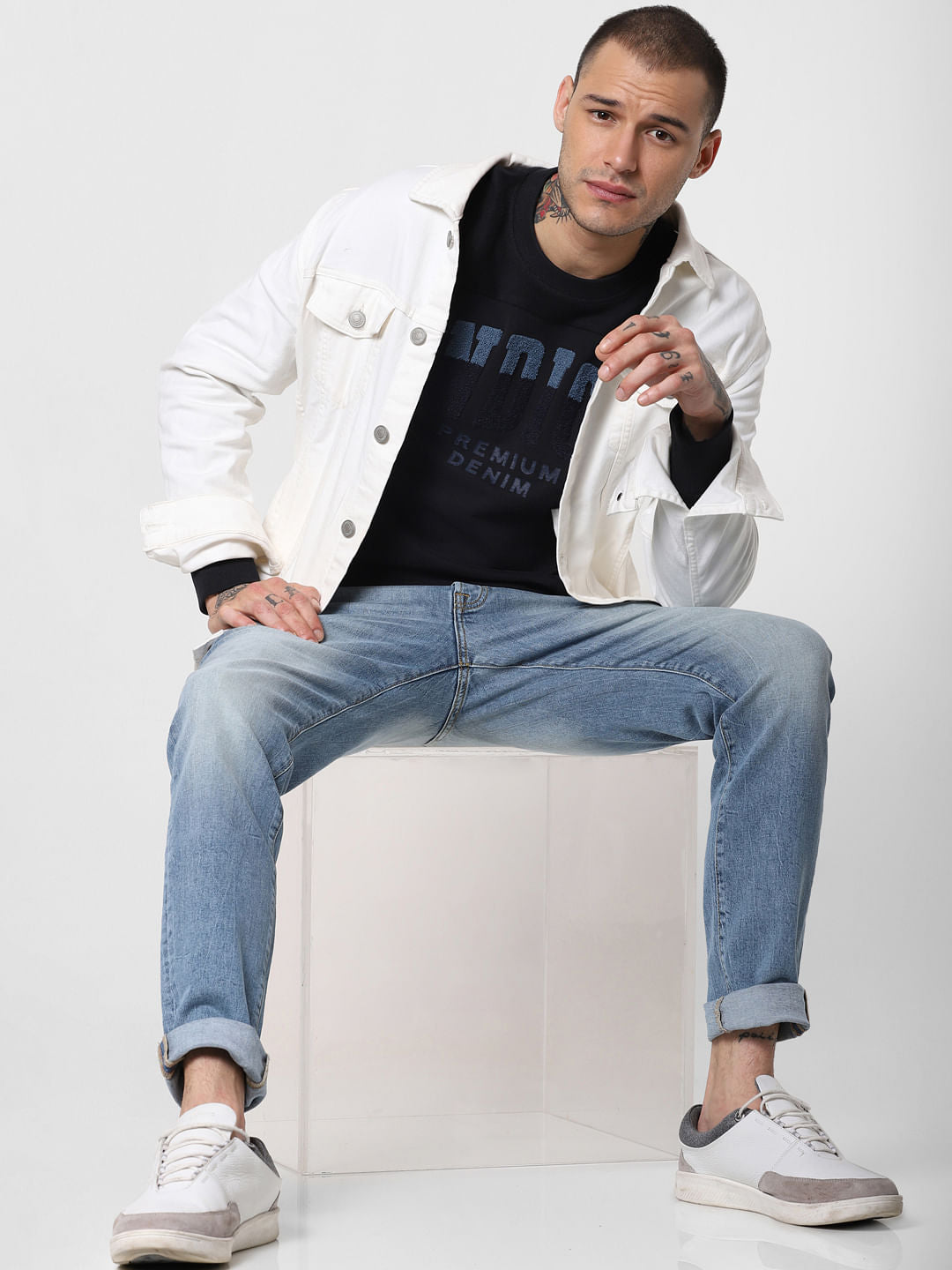Black Embroidered Text Print Sweatshirt - S
