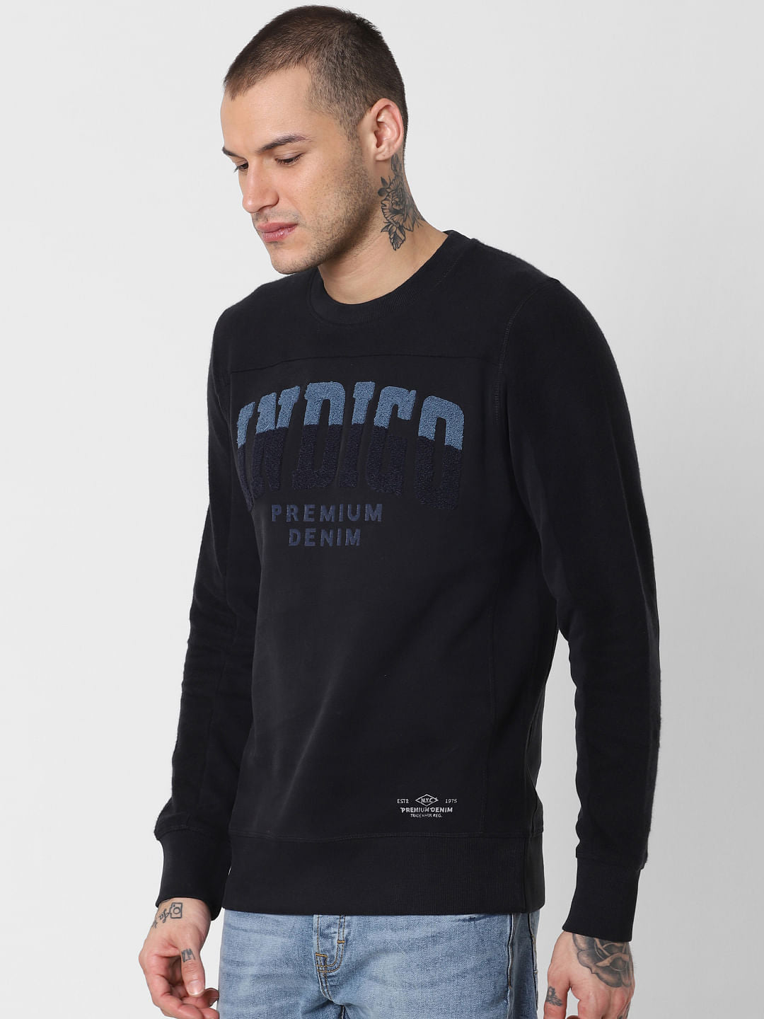 Black Embroidered Text Print Sweatshirt