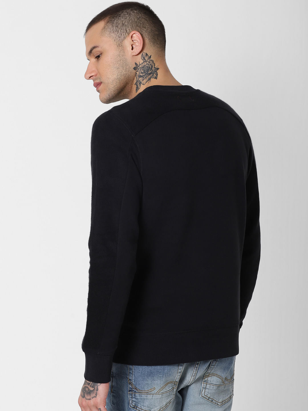 Black Embroidered Text Print Sweatshirt