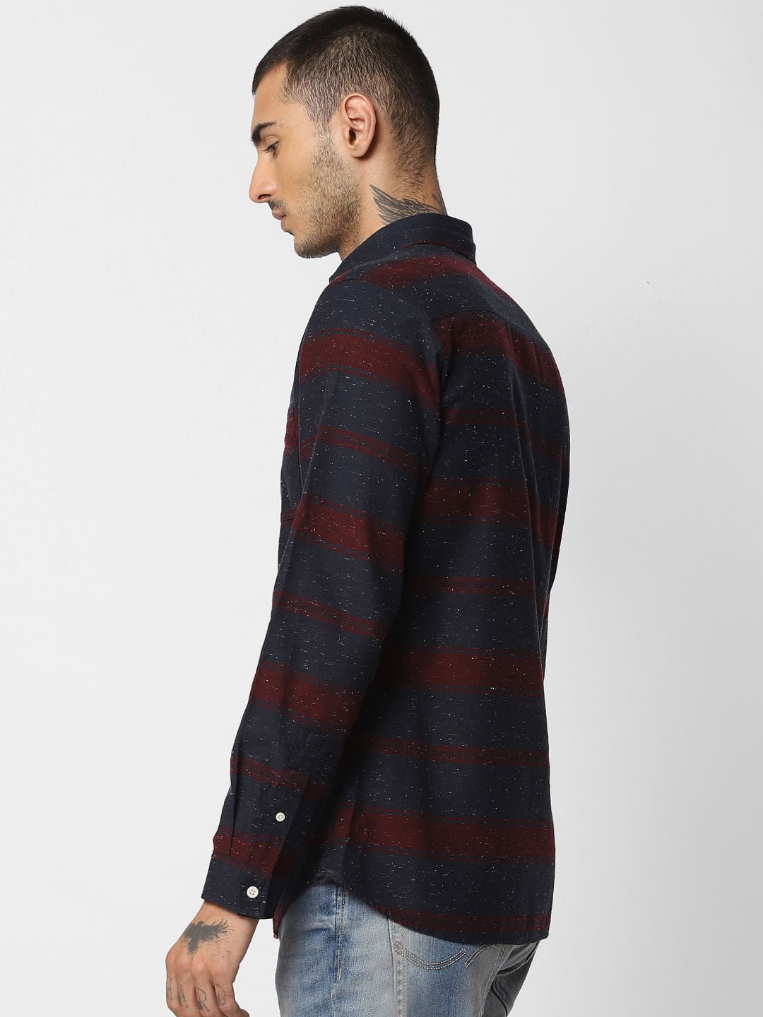 Red Striped Printed Full Sleeves Shirt