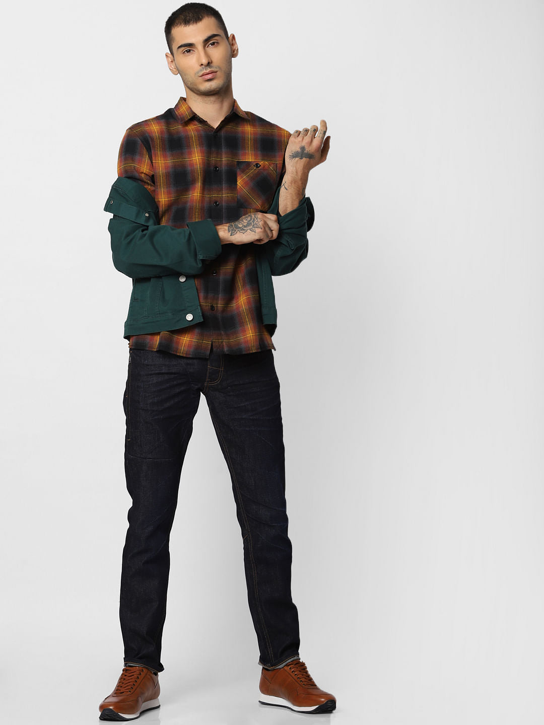 Yellow Check Full Sleeves Shirt - S