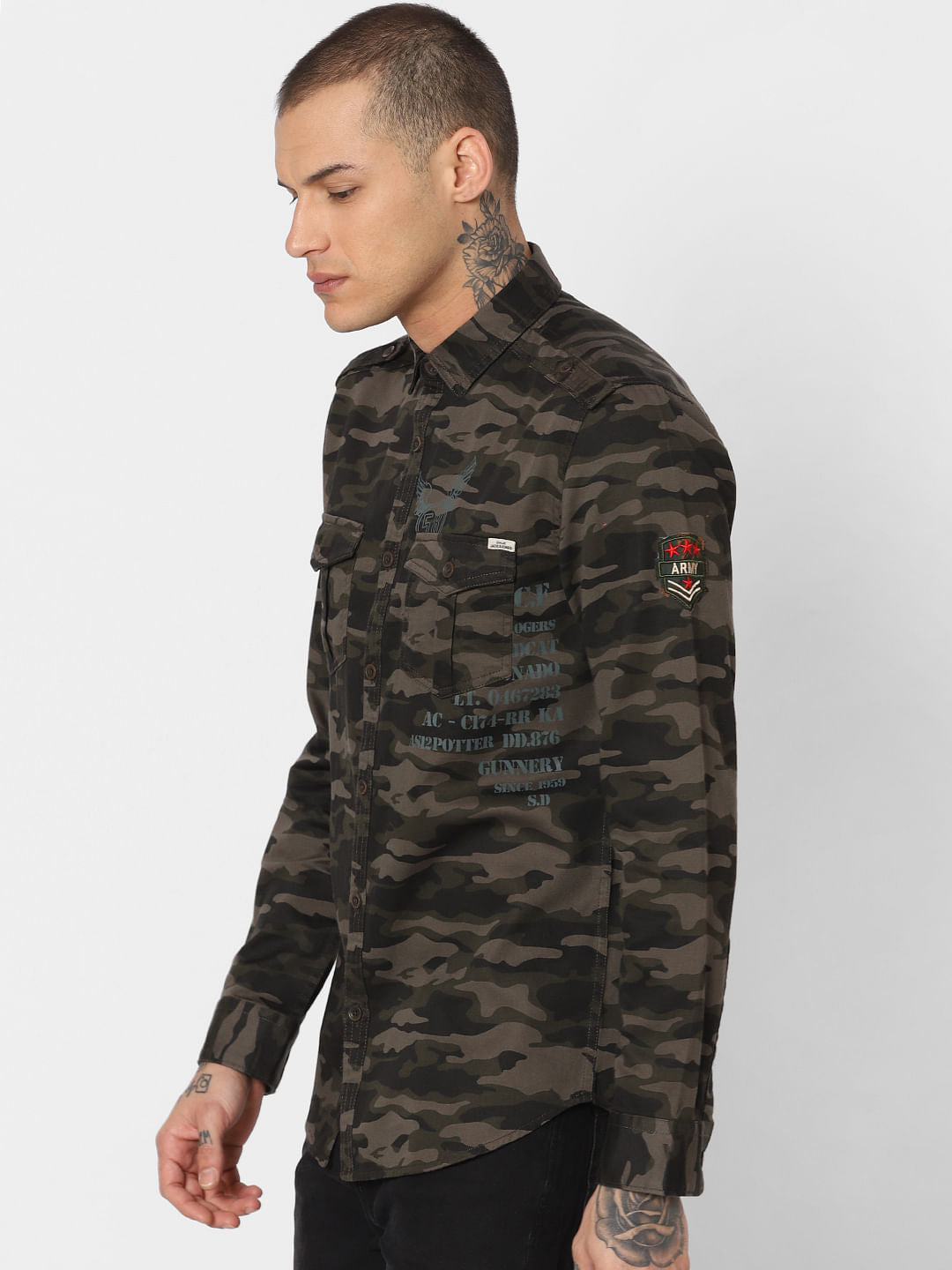 Green Camo Print Full Sleeves Shirt