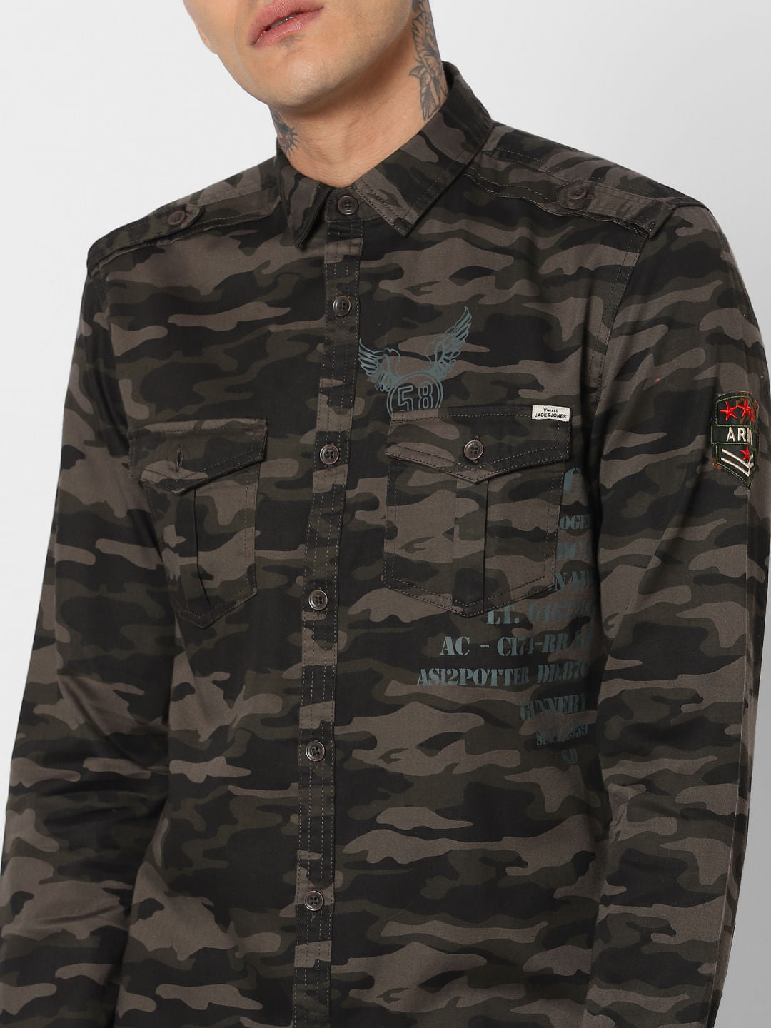 Green Camo Print Full Sleeves Shirt