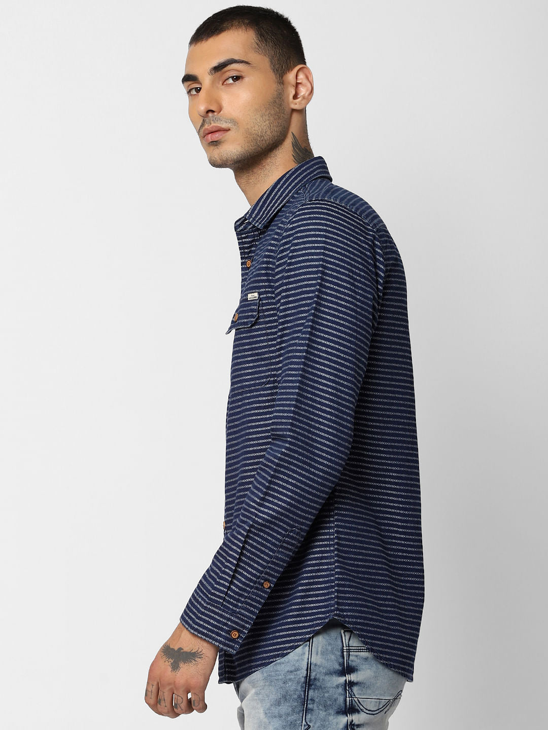 Blue Striped Full Sleeves Shirt