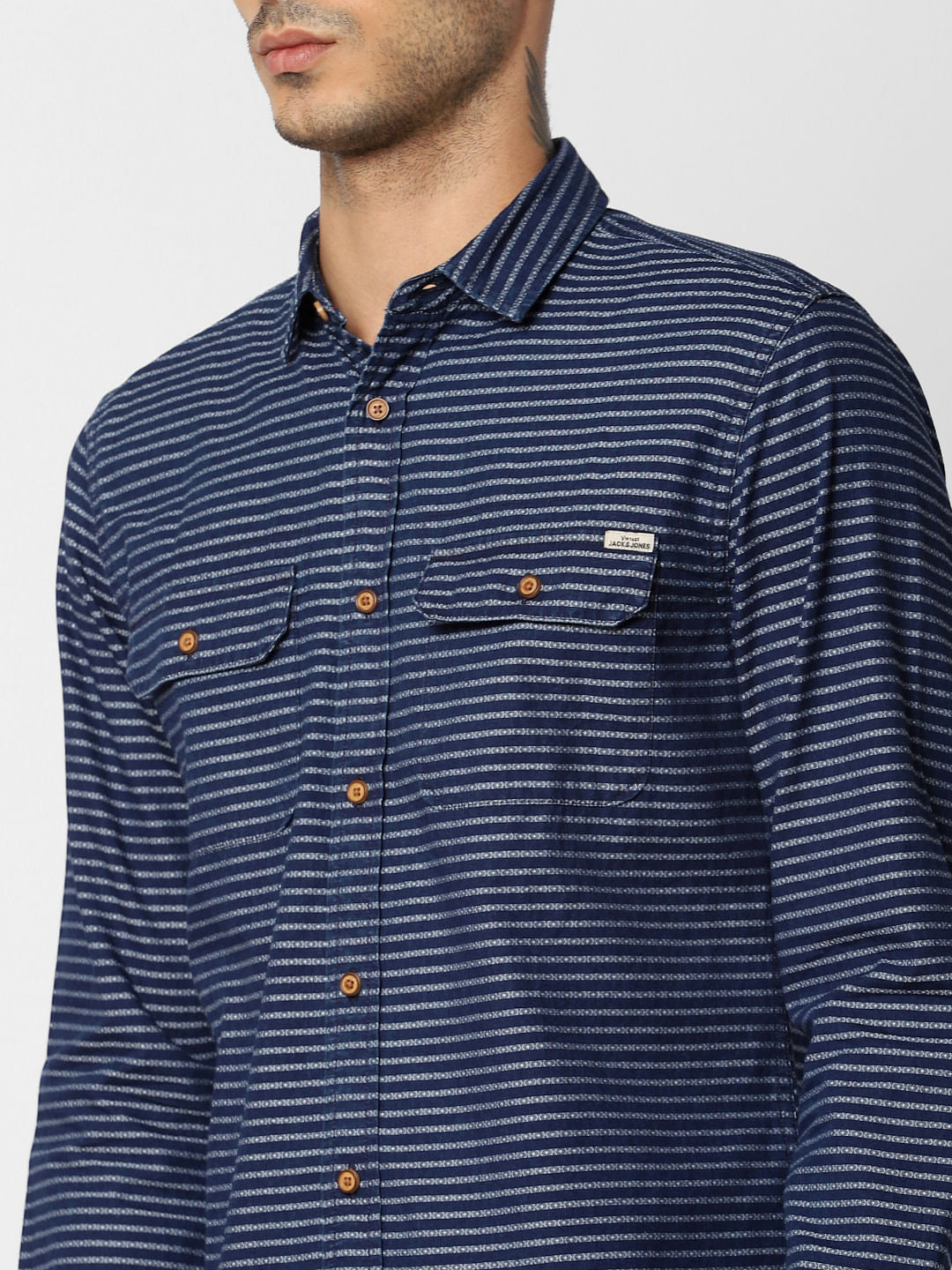 Blue Striped Full Sleeves Shirt
