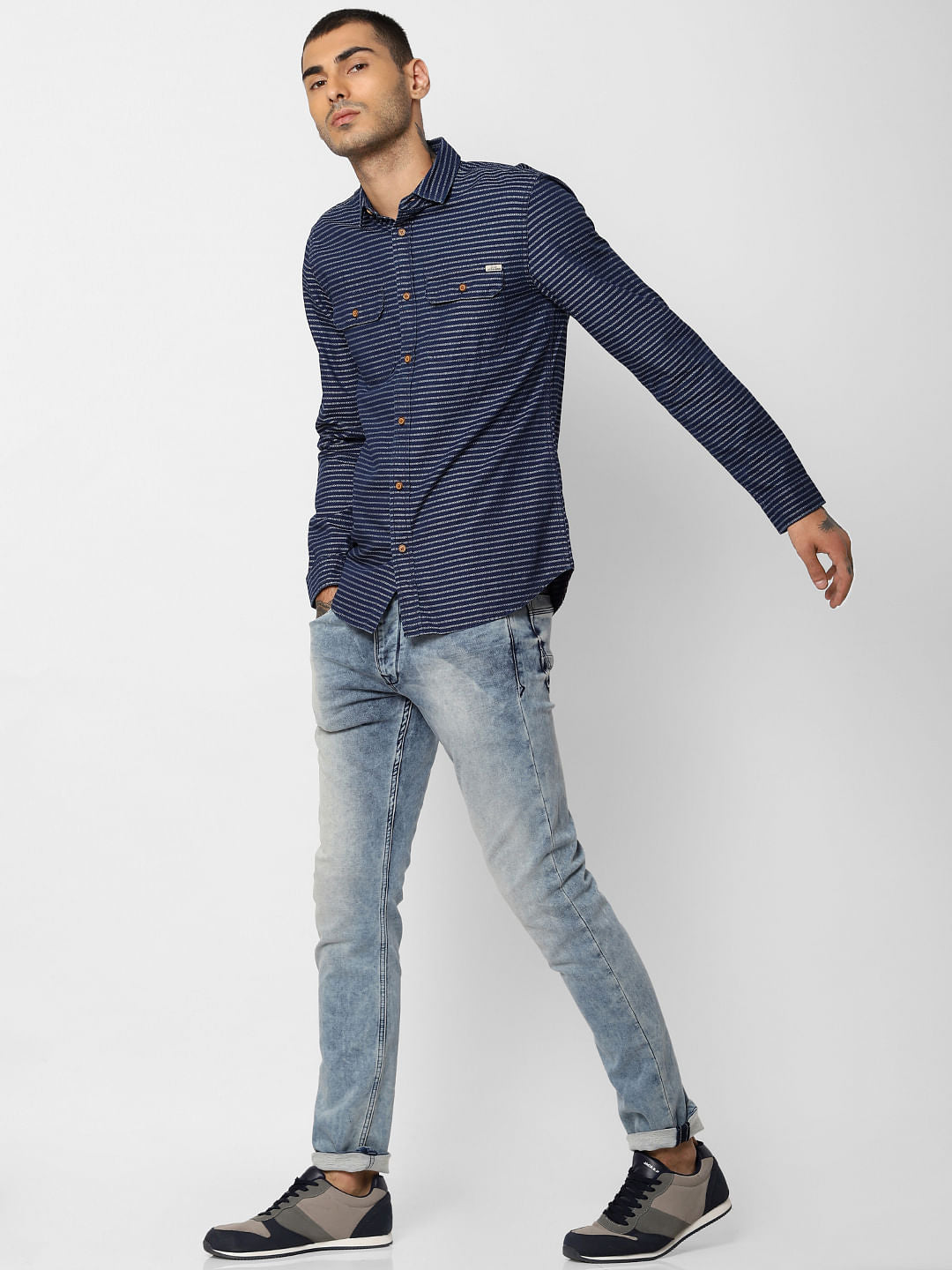 Blue Striped Full Sleeves Shirt