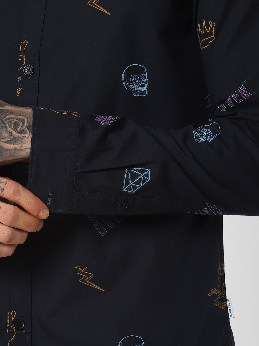 Navy Blue All Over Print Full Sleeves Shirt