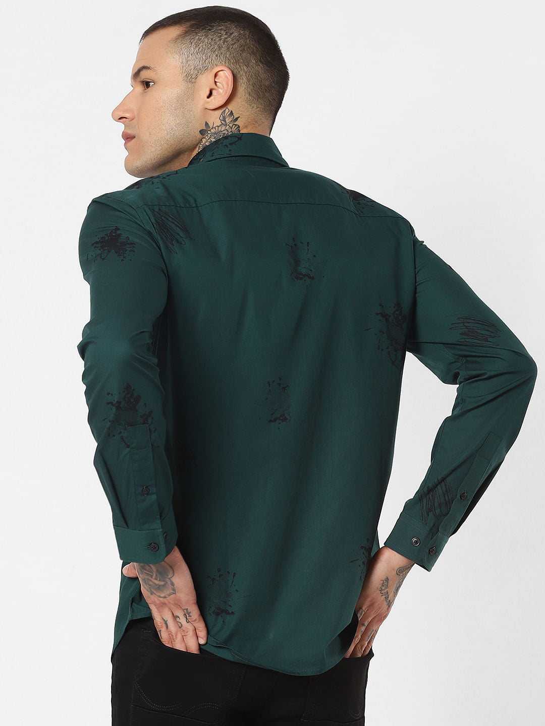 Green Splash Print Full Sleeves Shirt