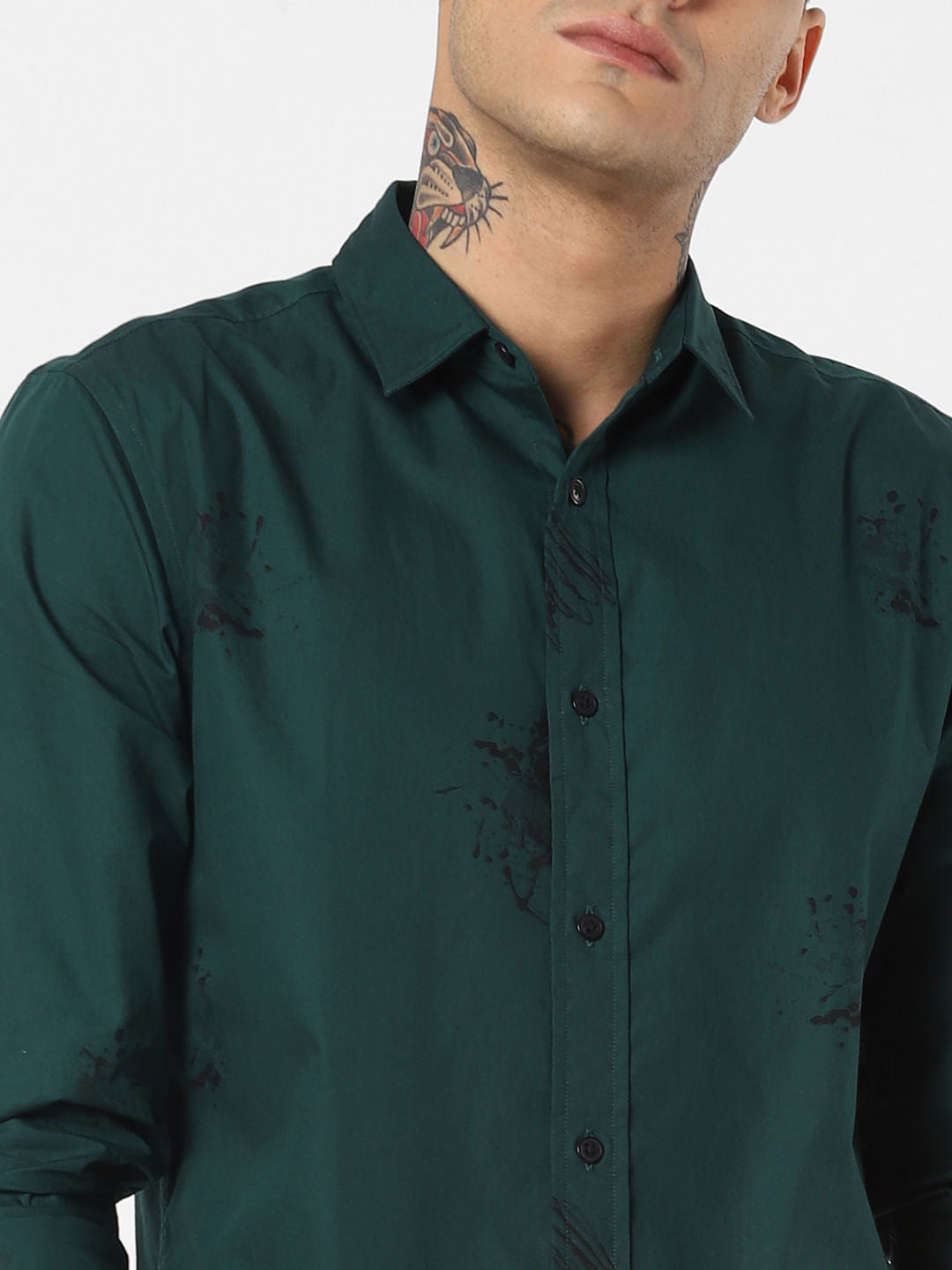 Green Splash Print Full Sleeves Shirt
