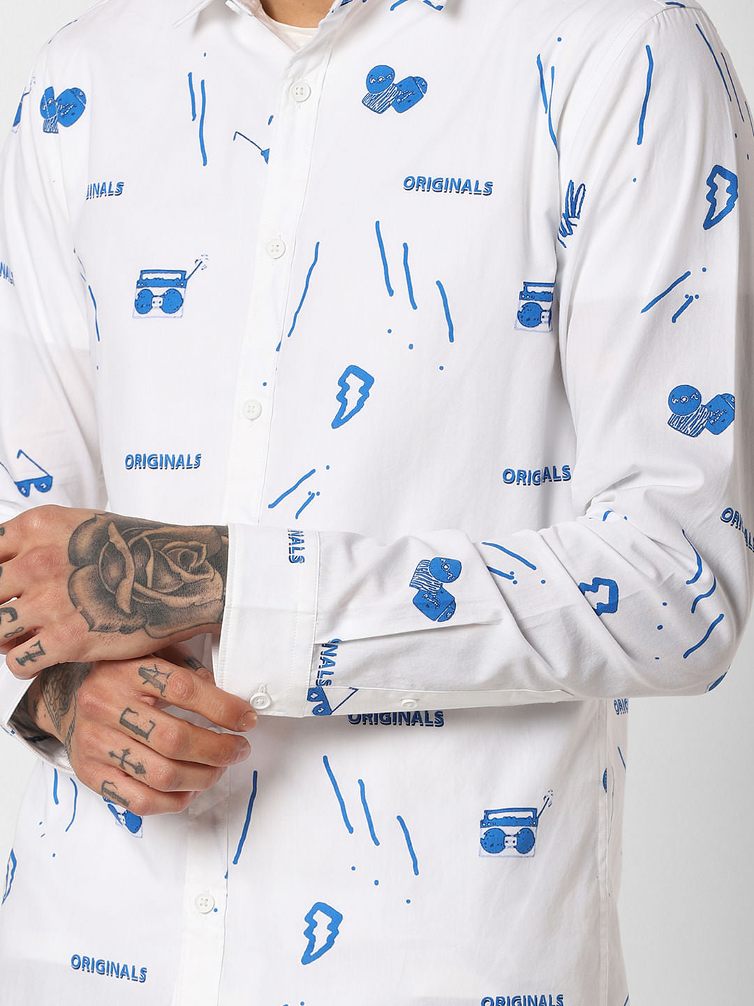 White All Over Print Full Sleeves Shirt