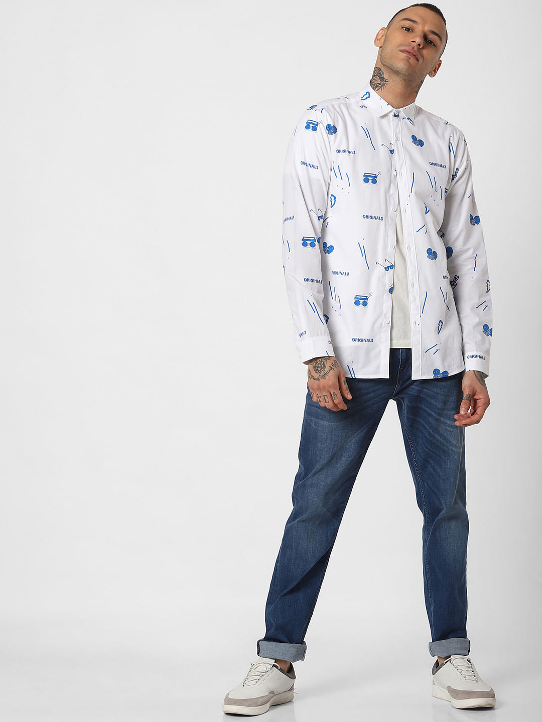 White All Over Print Full Sleeves Shirt