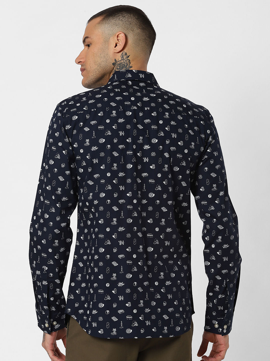 Navy Blue All Over Print Full Sleeves Shirt