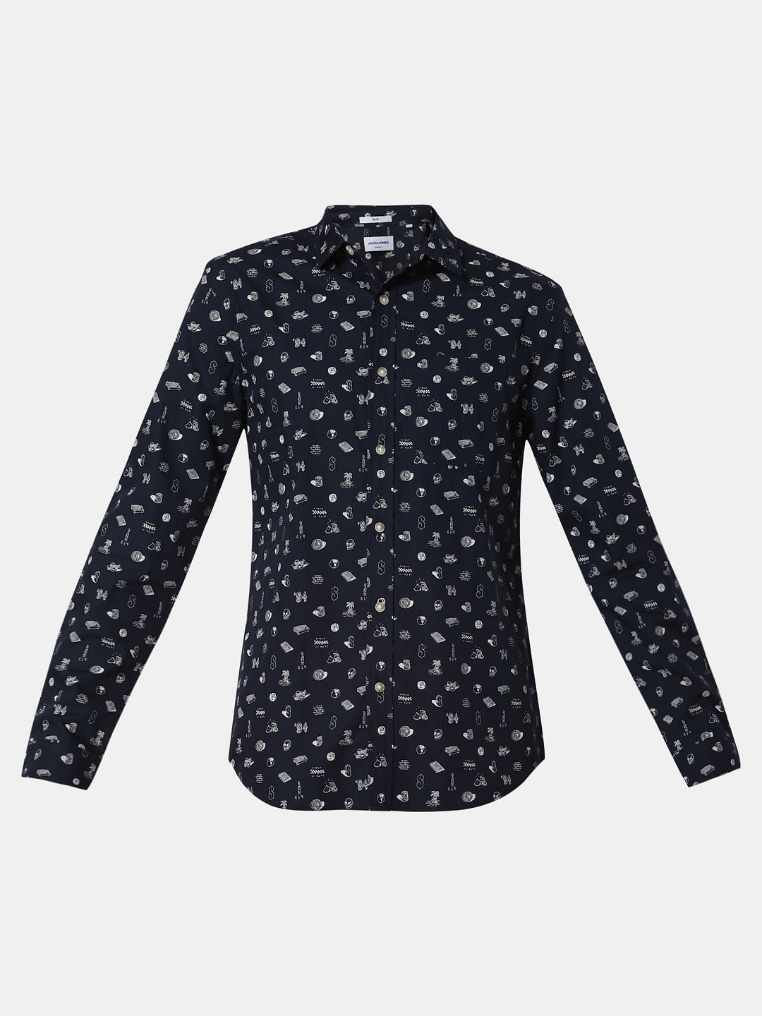 Navy Blue All Over Print Full Sleeves Shirt