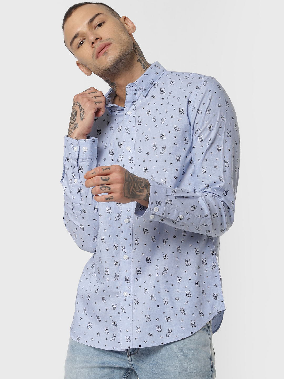 Blue Logo Print Full Sleeves Shirt