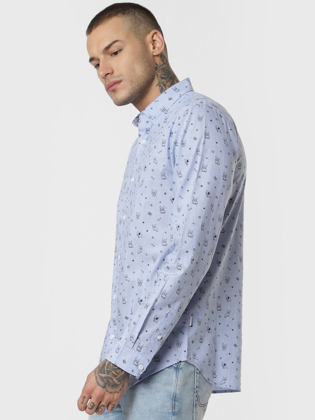 Blue Logo Print Full Sleeves Shirt