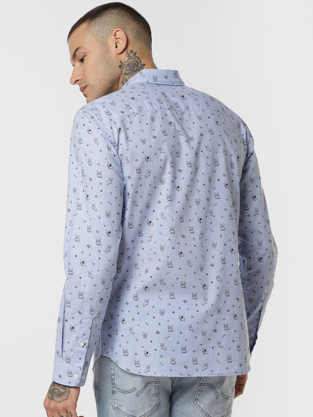 Blue Logo Print Full Sleeves Shirt