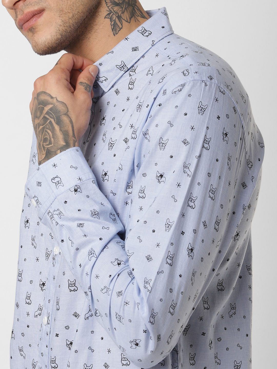 Blue Logo Print Full Sleeves Shirt