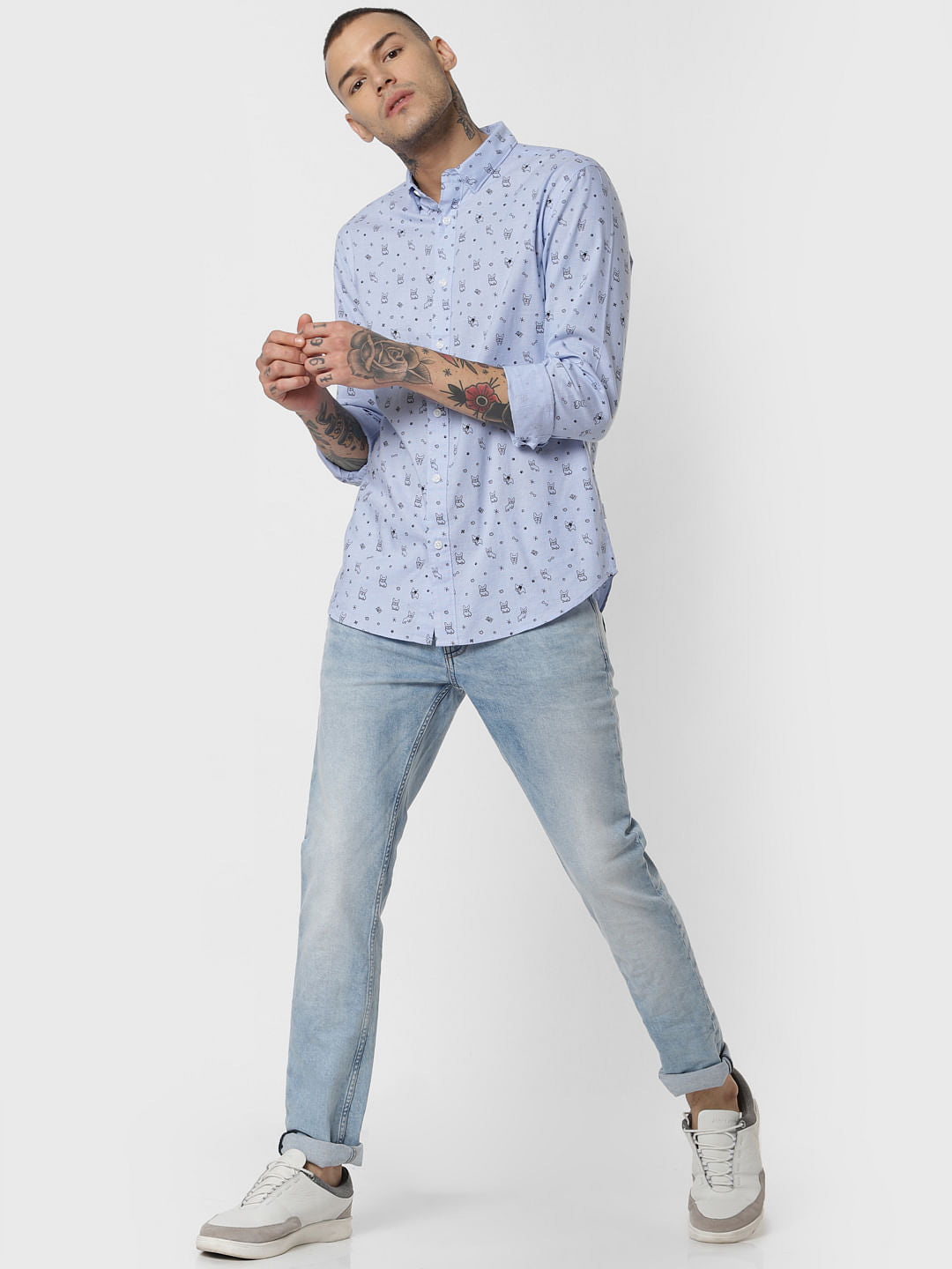 Blue Logo Print Full Sleeves Shirt