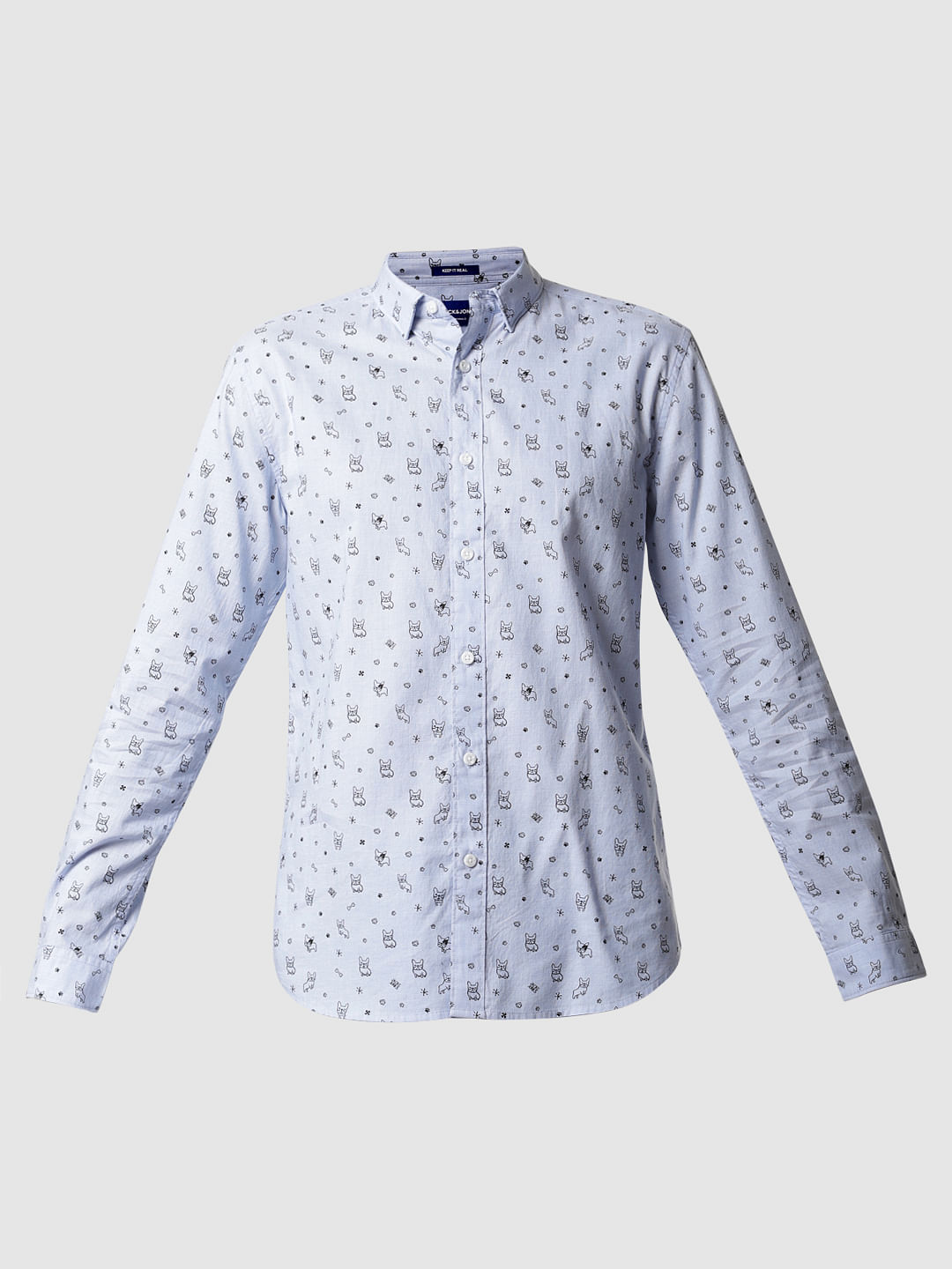 Blue Logo Print Full Sleeves Shirt