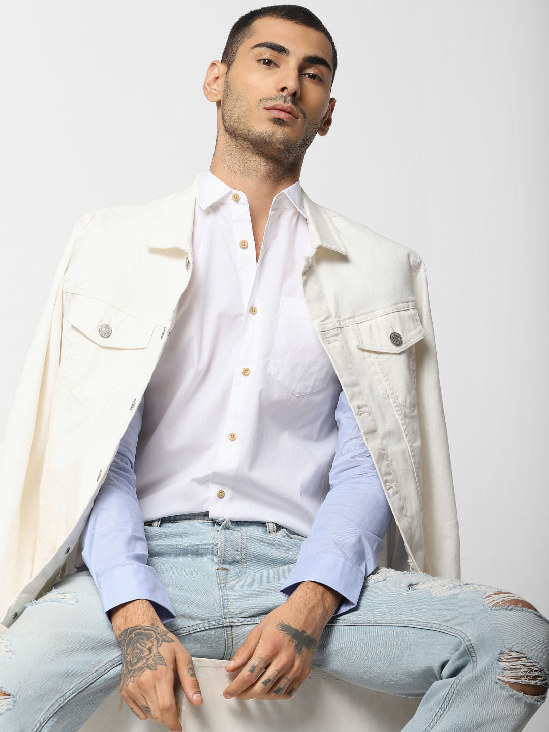 Blue Colourblocked Full Sleeves Shirt