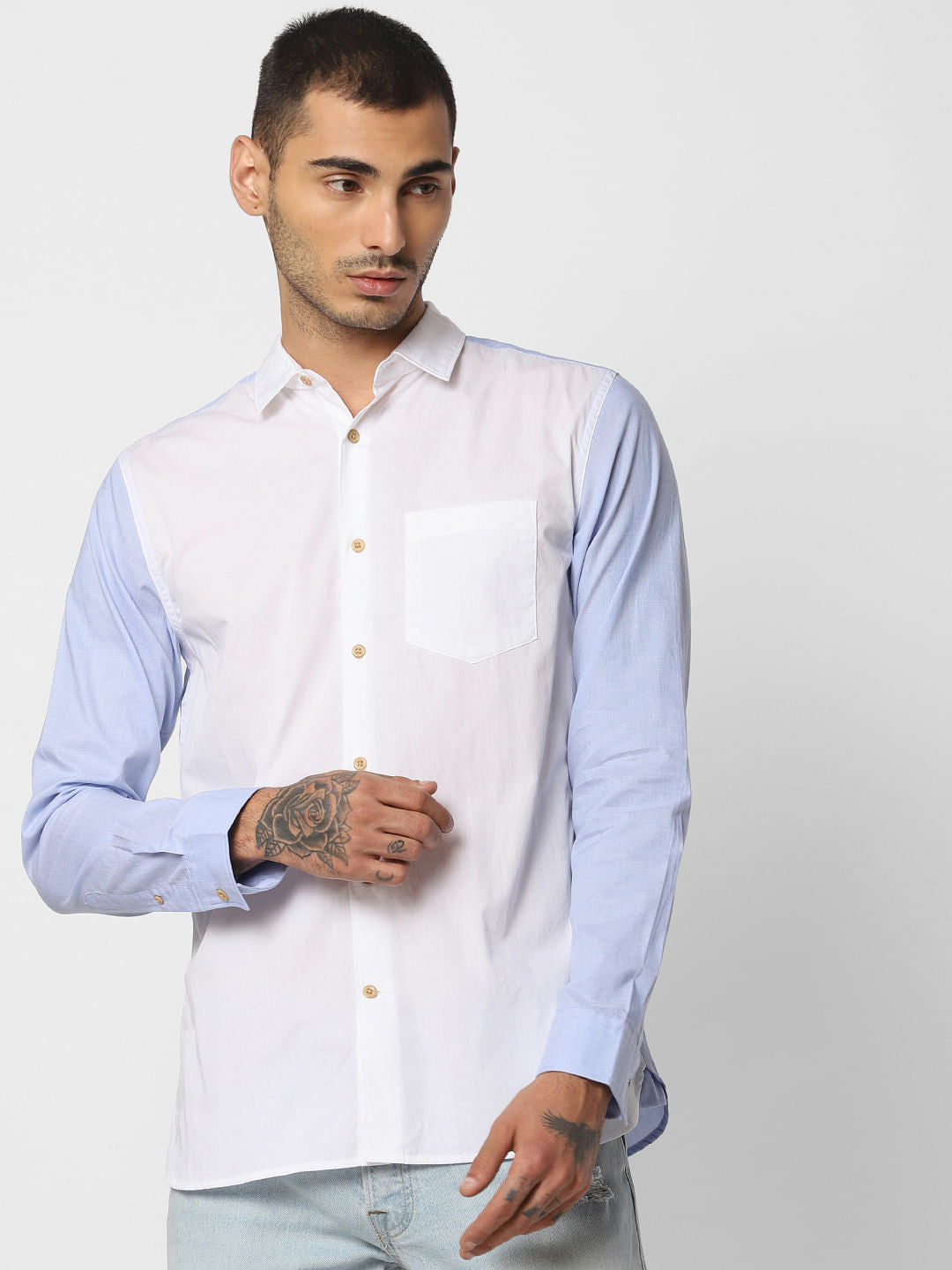 Blue Colourblocked Full Sleeves Shirt