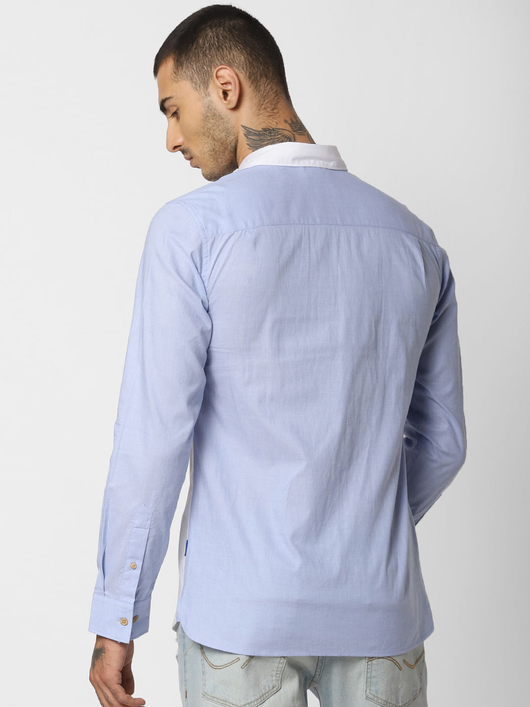 Blue Colourblocked Full Sleeves Shirt