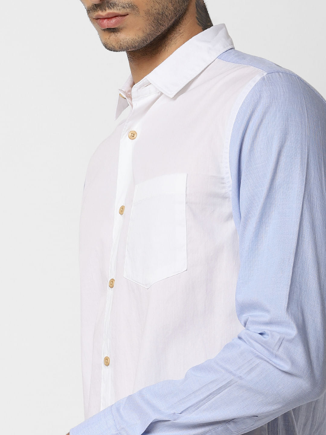 Blue Colourblocked Full Sleeves Shirt