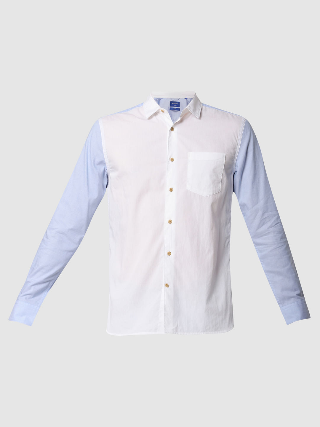 Blue Colourblocked Full Sleeves Shirt