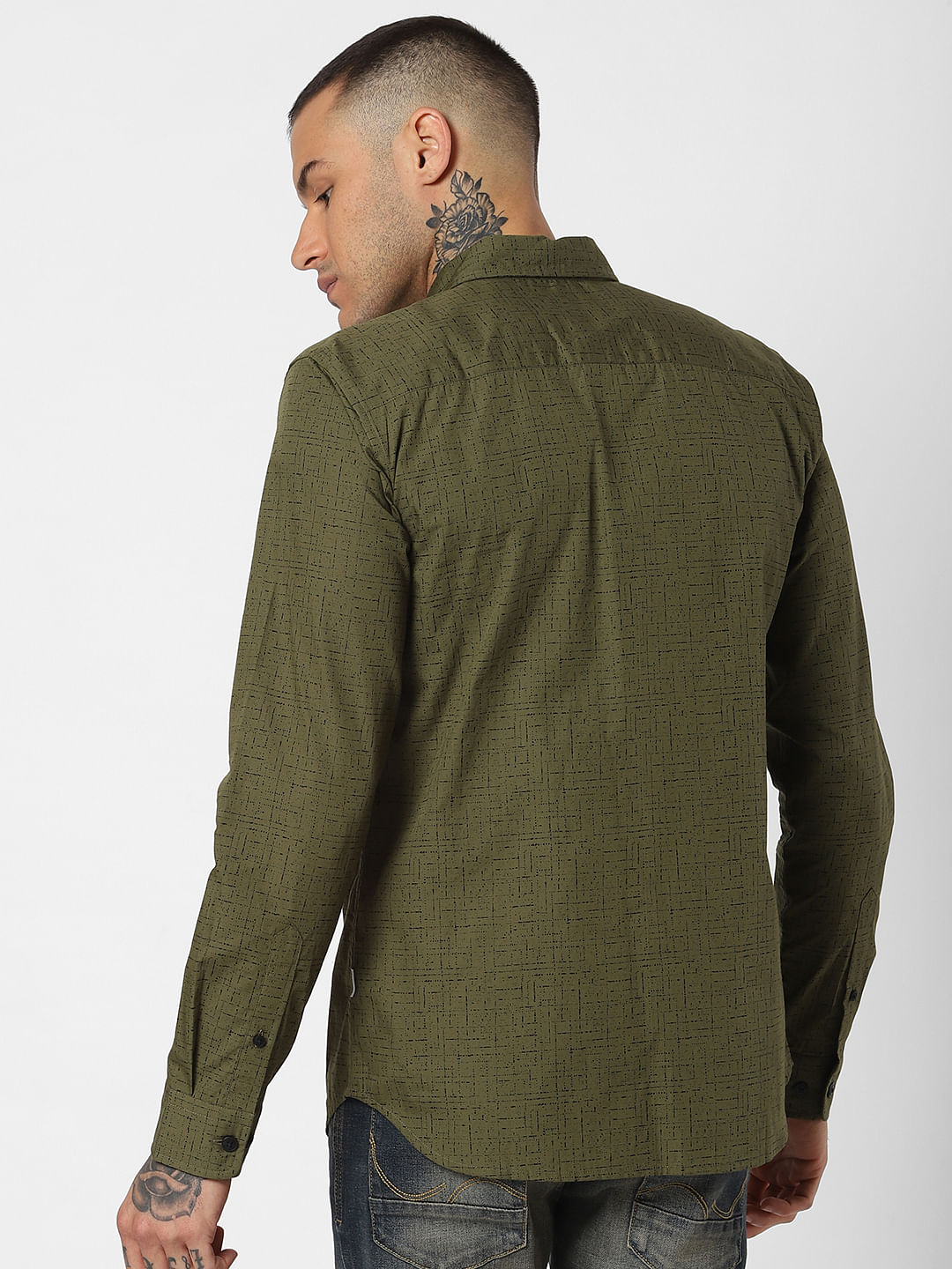 Green All Over Print Full Sleeves Shirt