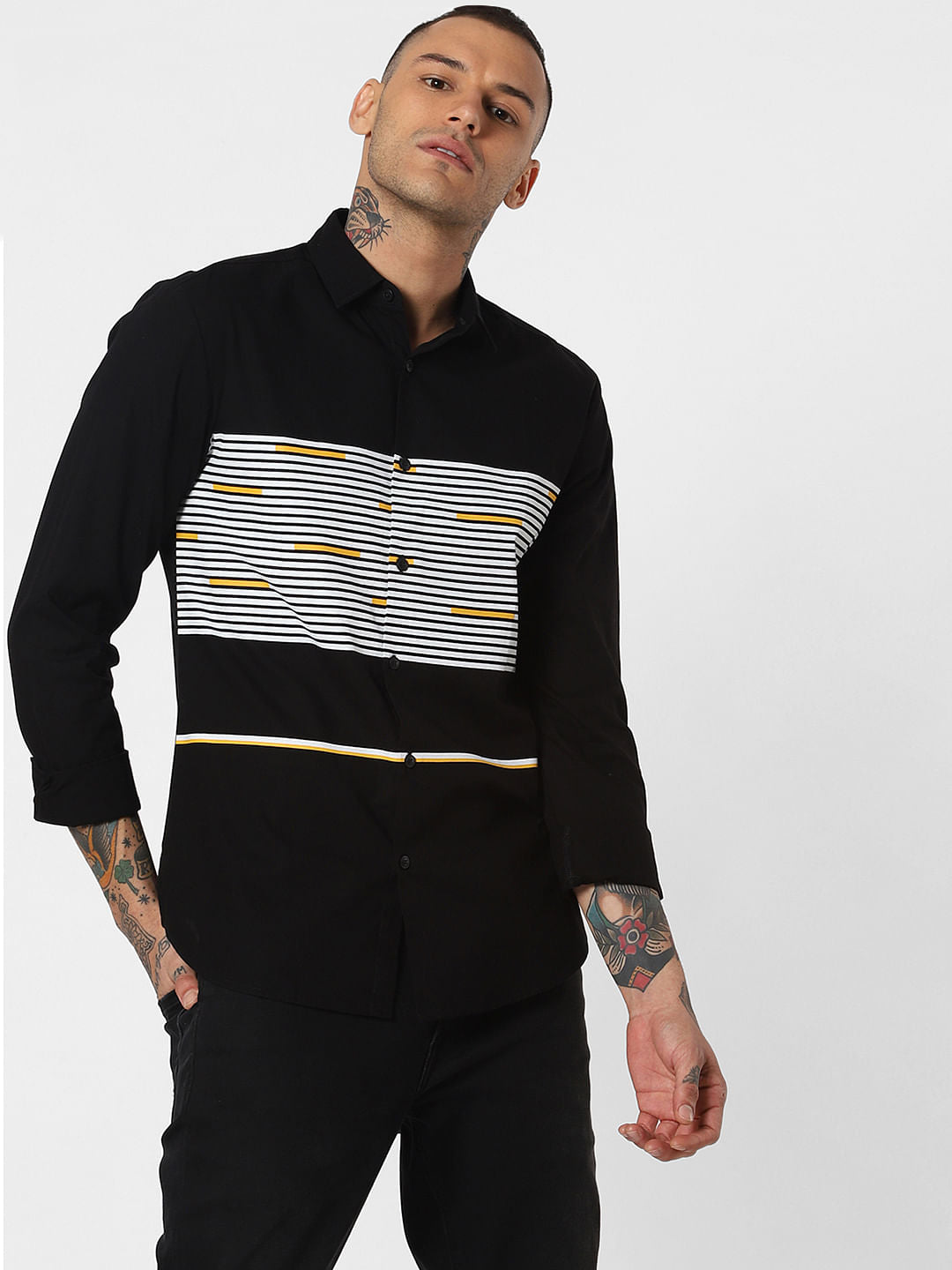 Black Striped Full Sleeves Shirt - S