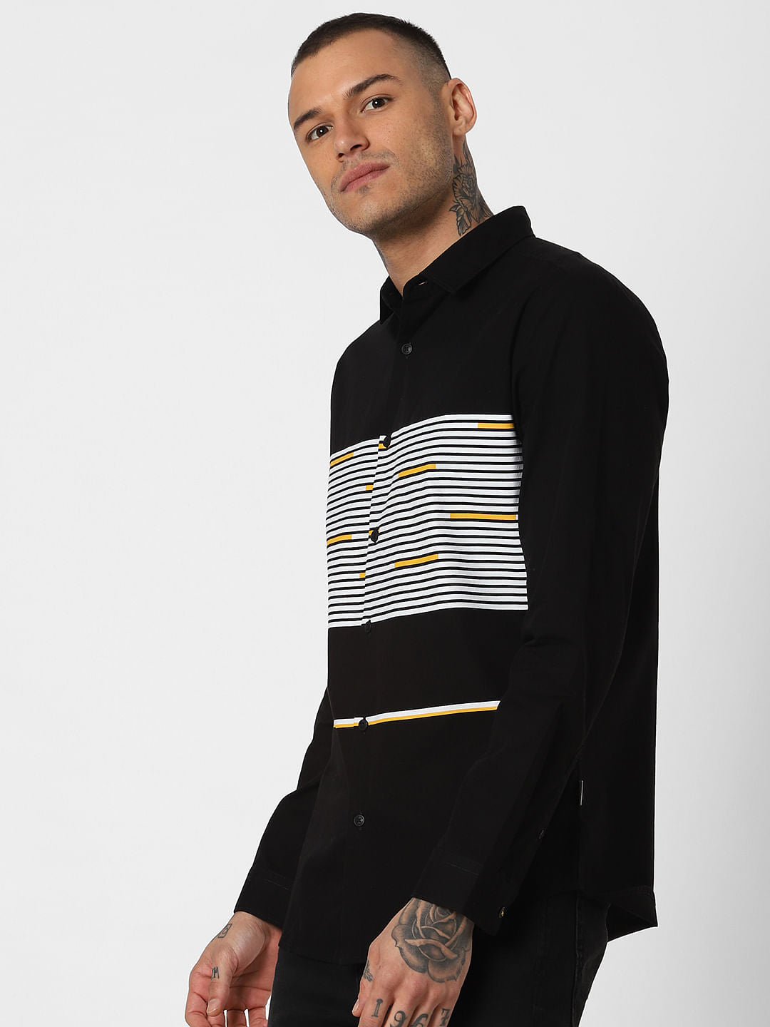 Black Striped Full Sleeves Shirt