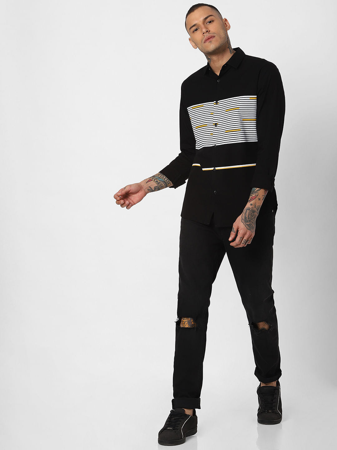 Black Striped Full Sleeves Shirt