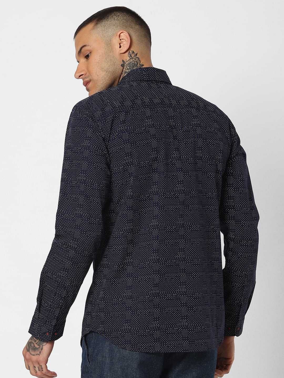 Navy Blue Printed Full Sleeves Shirt