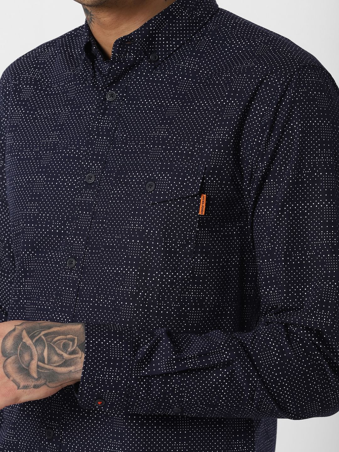 Navy Blue Printed Full Sleeves Shirt