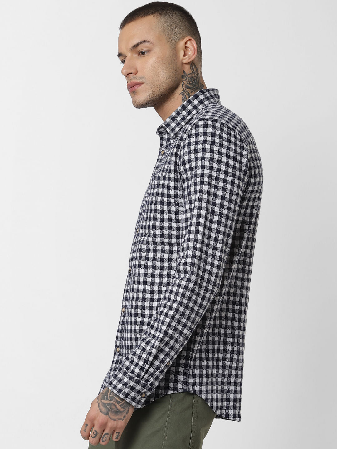Navy Blue Check Full Sleeves Shirt