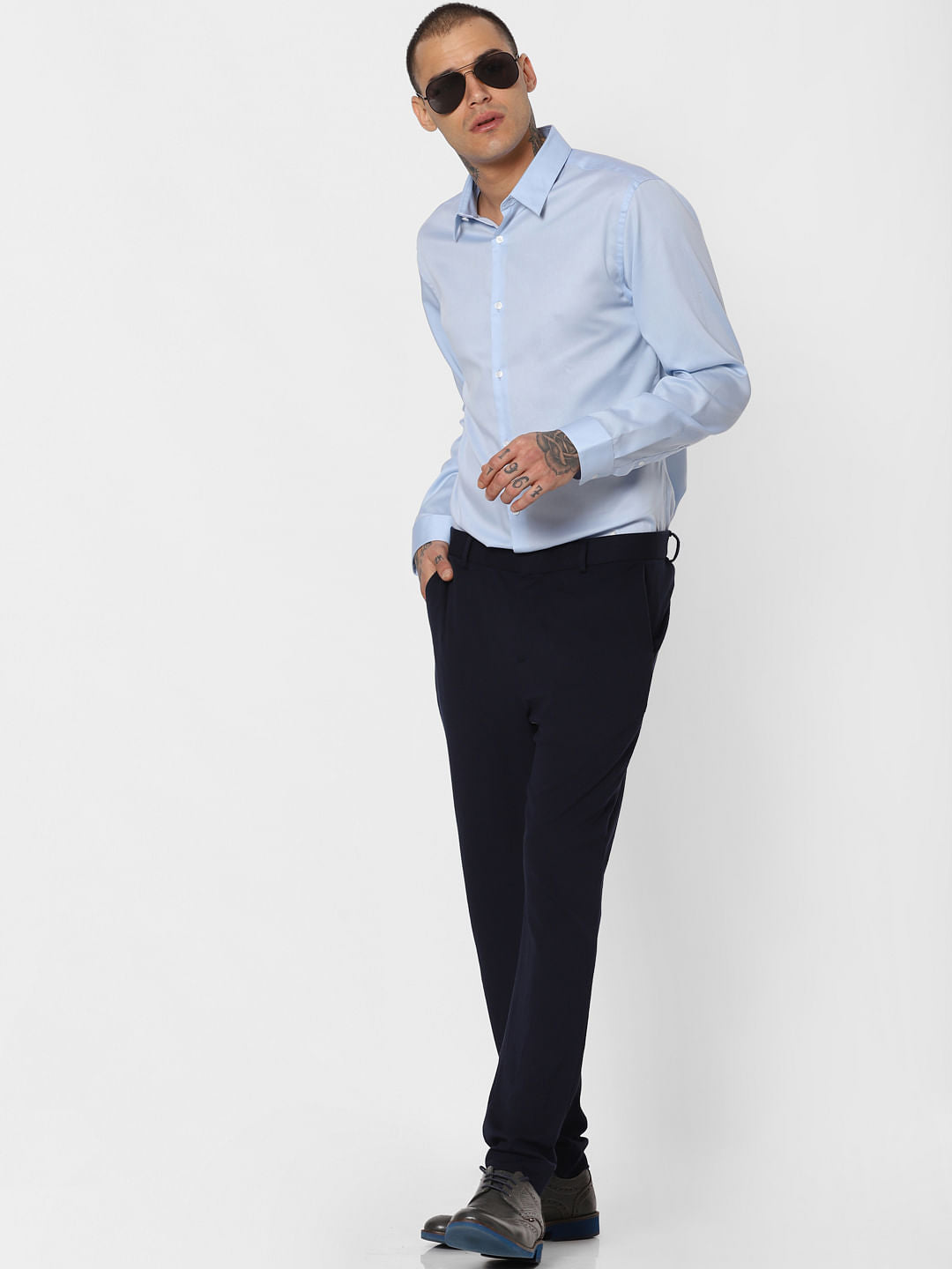 Blue Slim Fit Full Sleeves Shirt - S