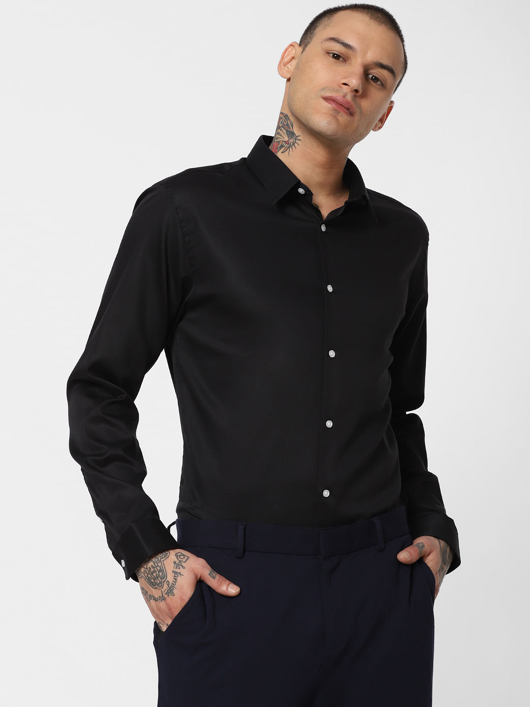 Black Slim Fit Full Sleeves Shirt