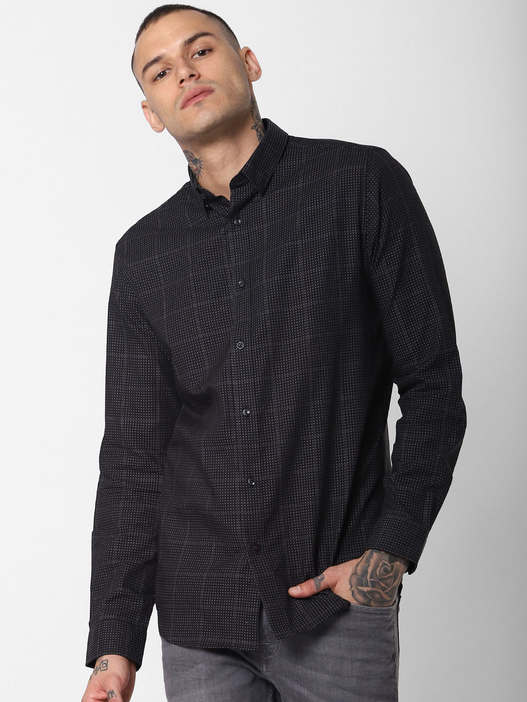 Black Check Full Sleeves Shirt - S