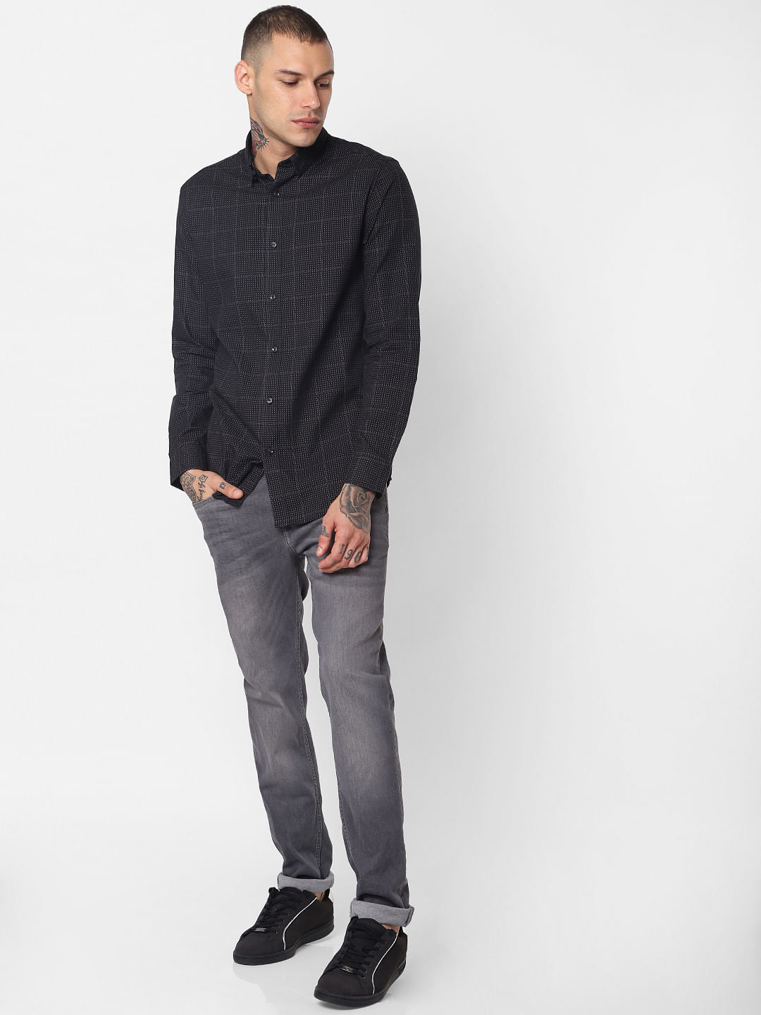 Black Check Full Sleeves Shirt