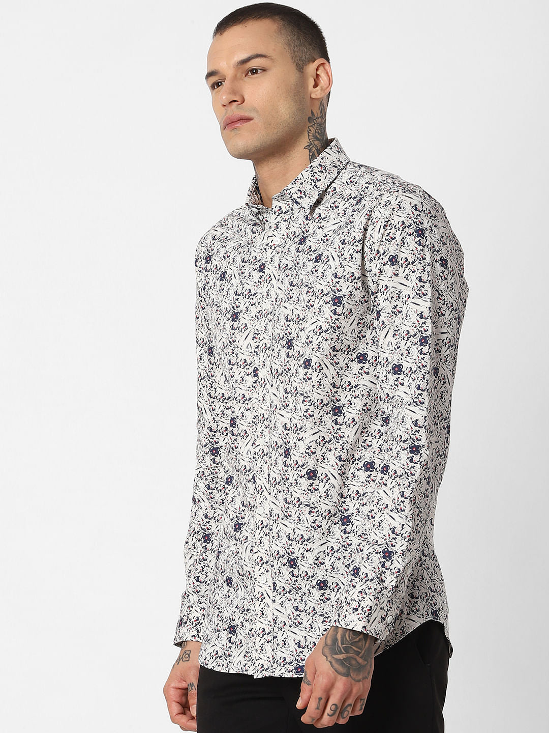 White All Over Print Full Sleeves Shirt
