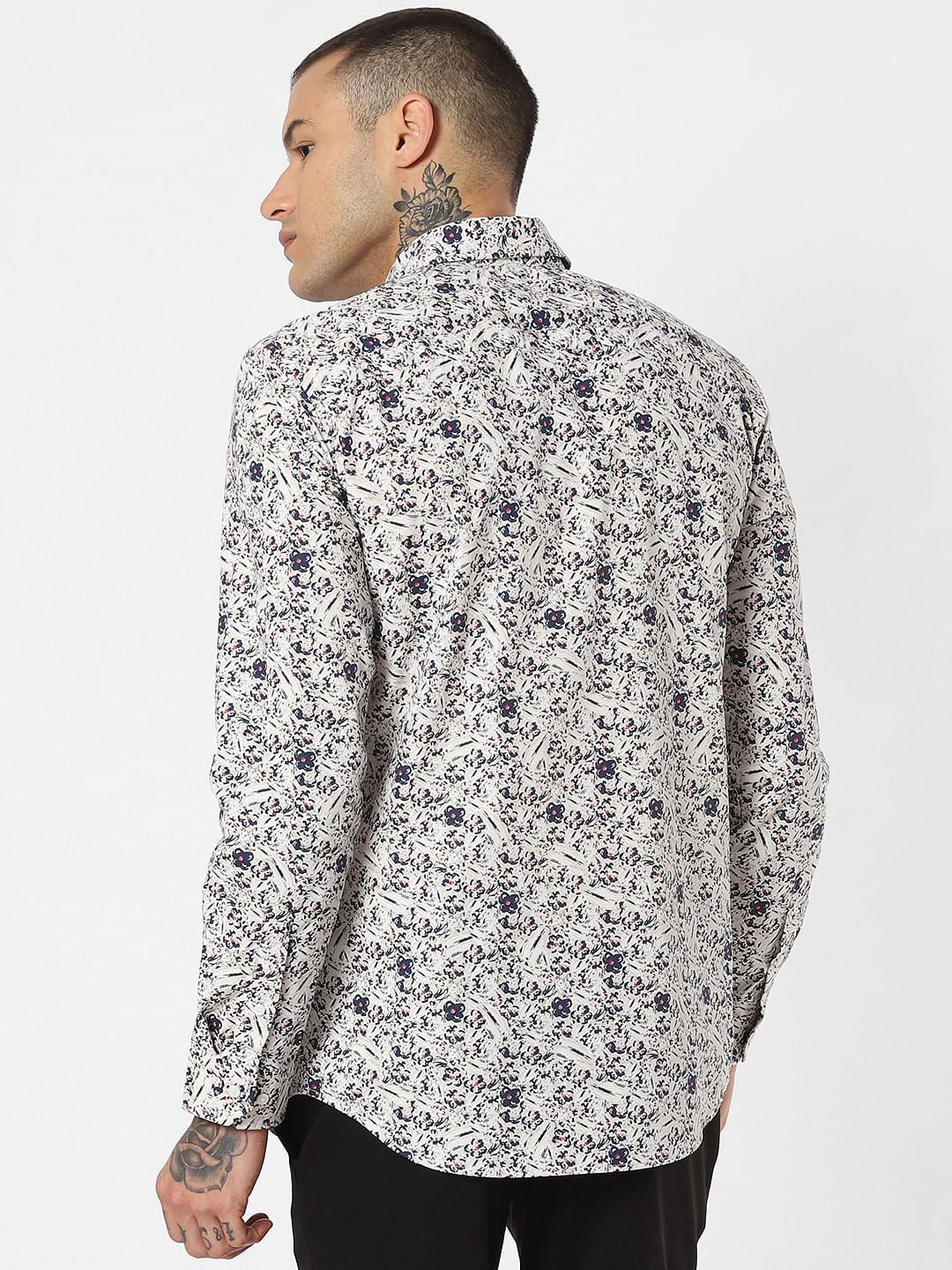 White All Over Print Full Sleeves Shirt