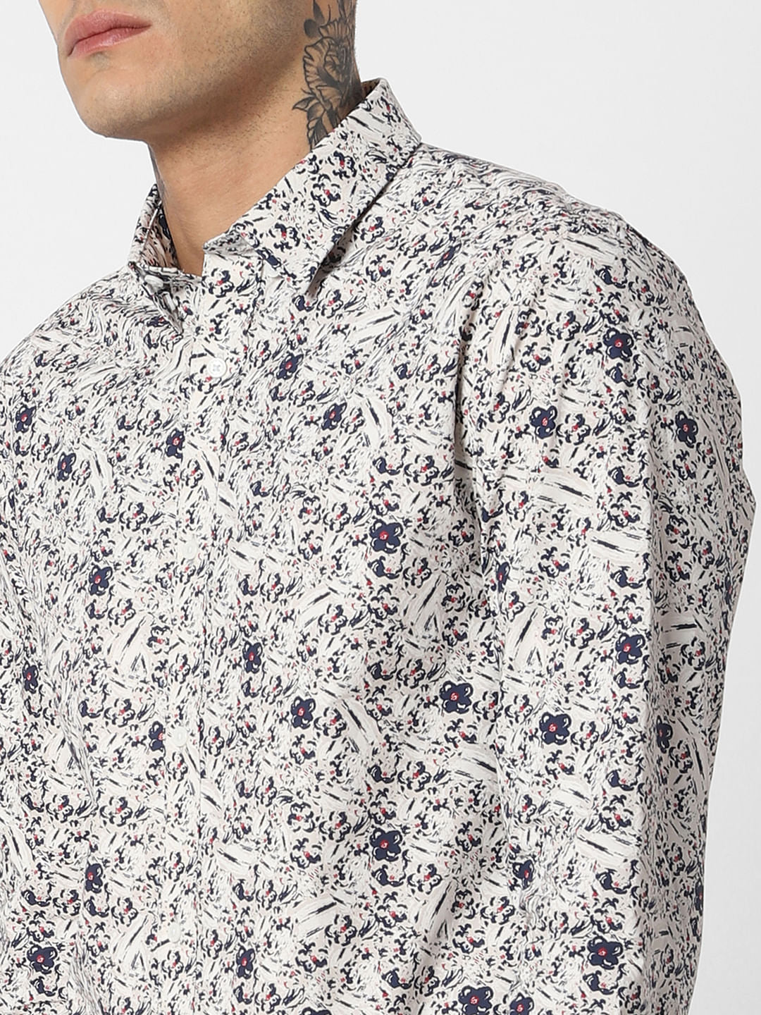 White All Over Print Full Sleeves Shirt