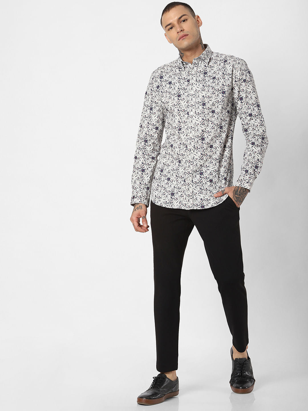 White All Over Print Full Sleeves Shirt
