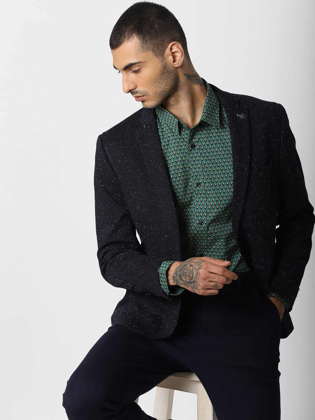 Green All Over Print Full Sleeves Shirt - S