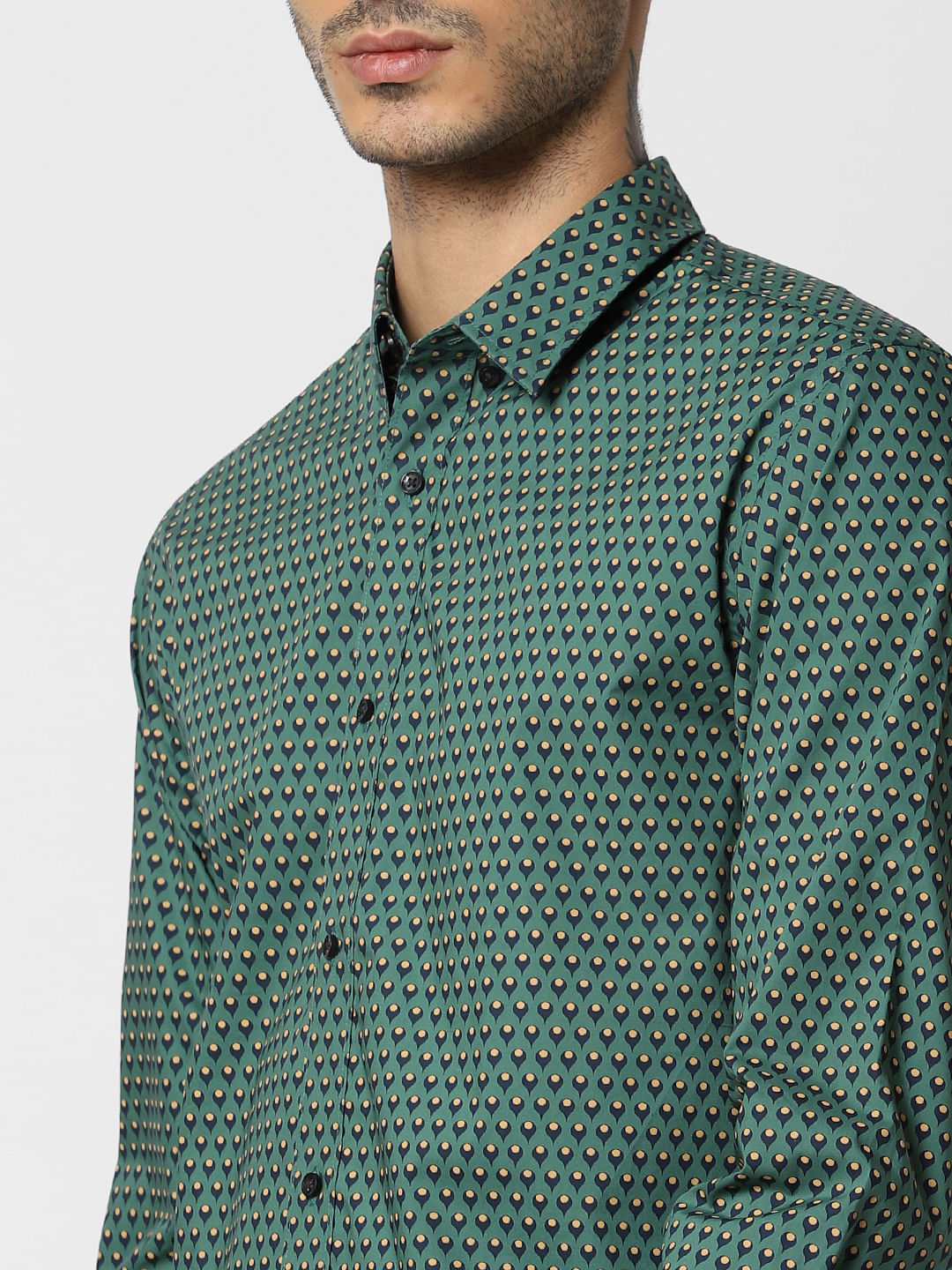 Green All Over Print Full Sleeves Shirt
