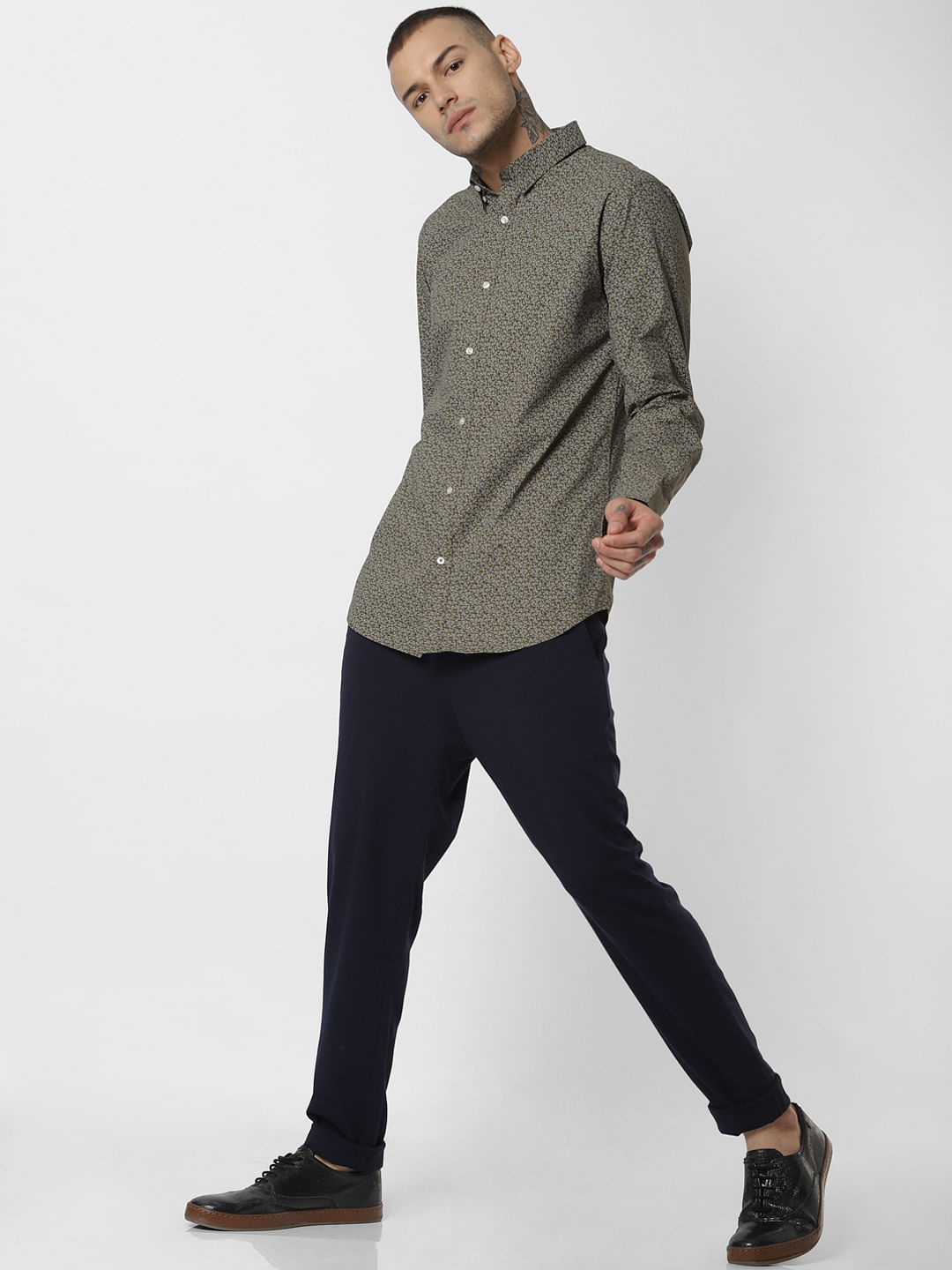 Green Printed Full Sleeves Shirt