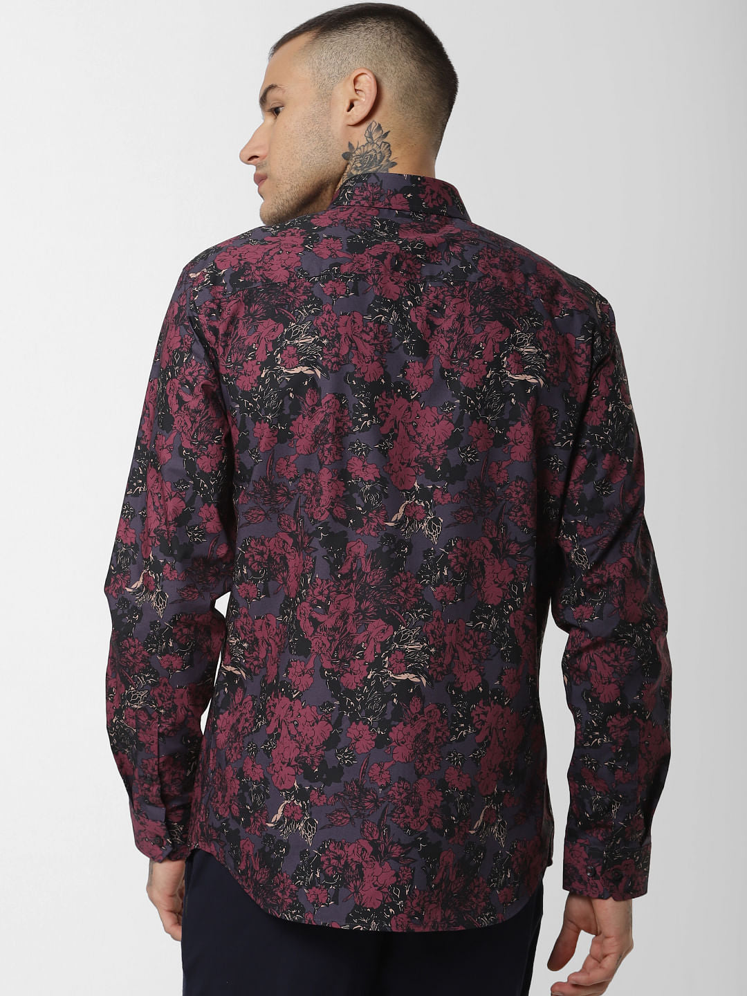 Burgundy Floral Print Full Sleeves Shirt