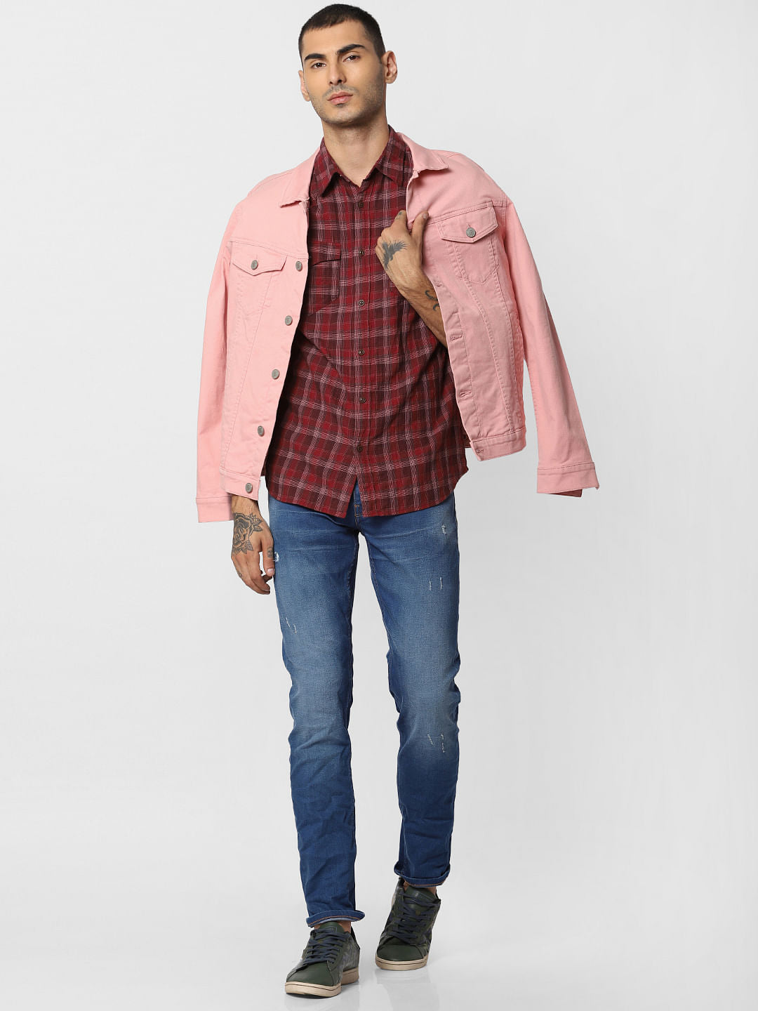 Burgundy Check Full Sleeves Shirt - S