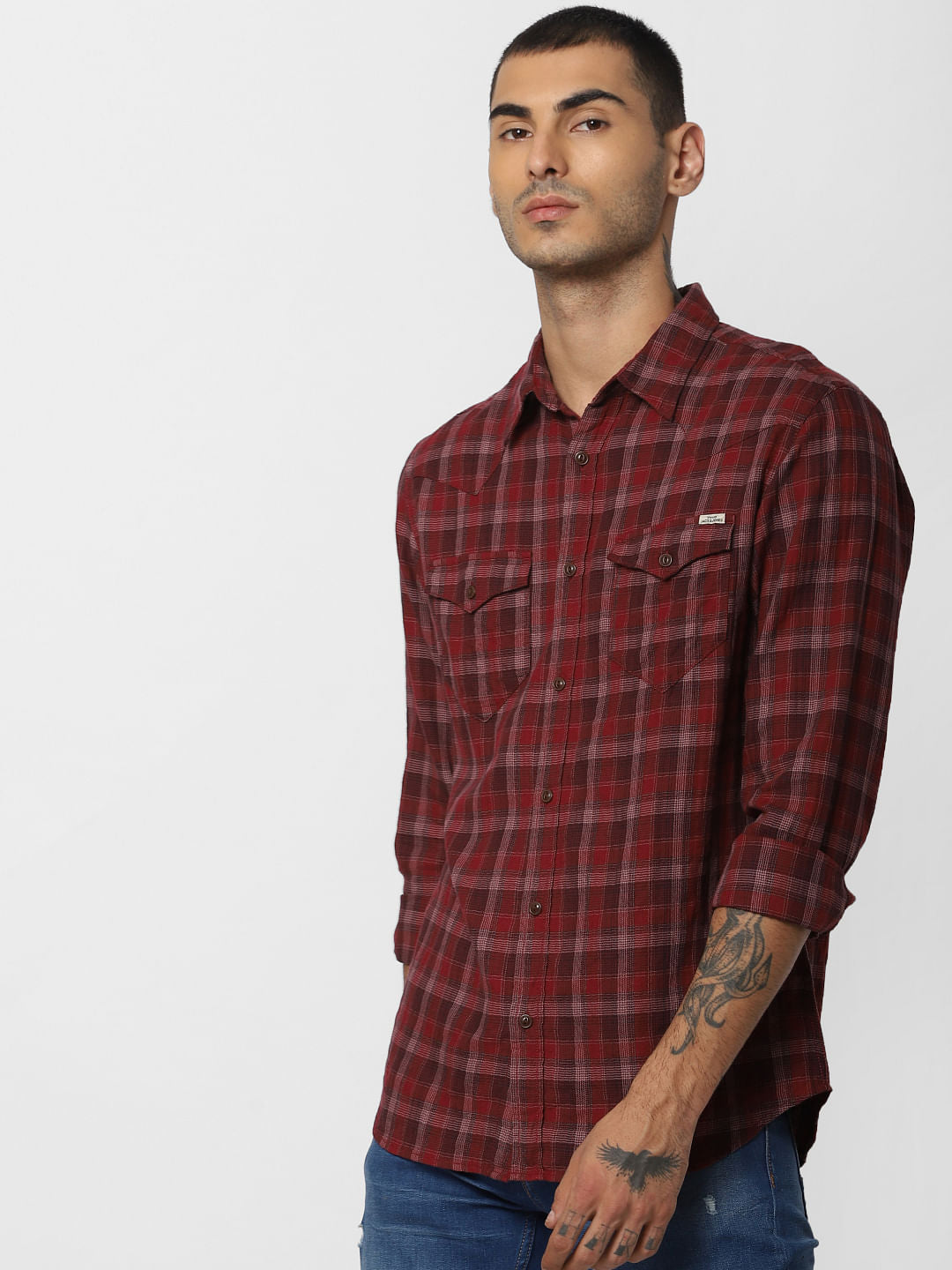 Burgundy Check  Full Sleeves Shirt