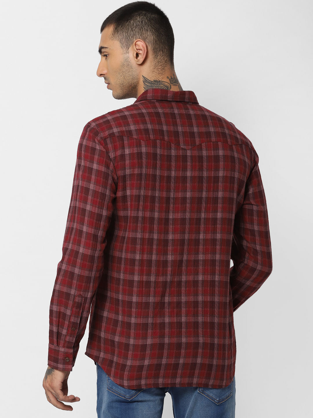Burgundy Check  Full Sleeves Shirt